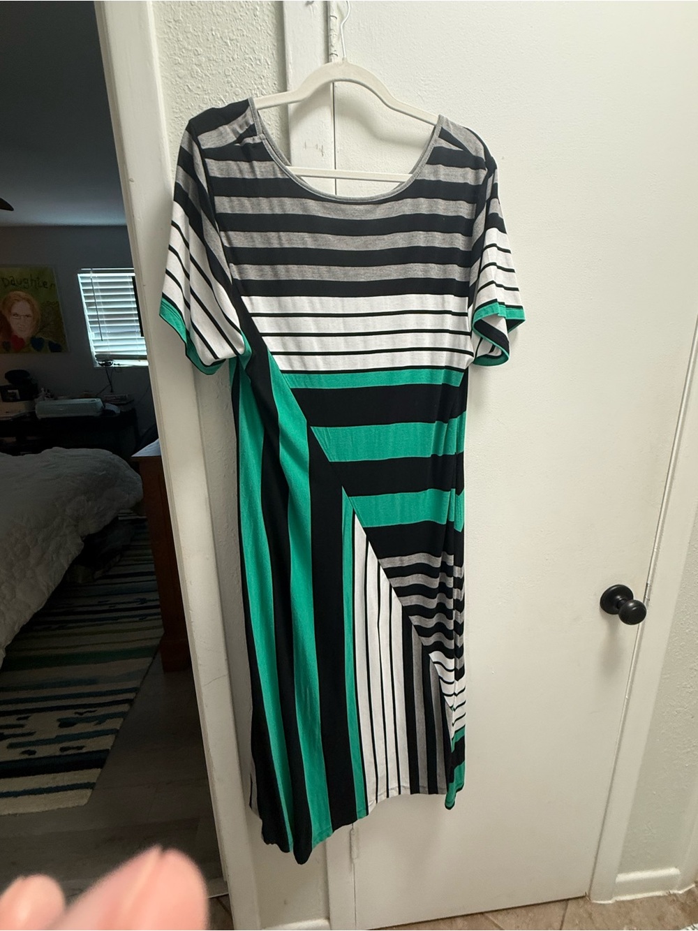 Lane Bryant Black, White & Teal Striped Midi Dress